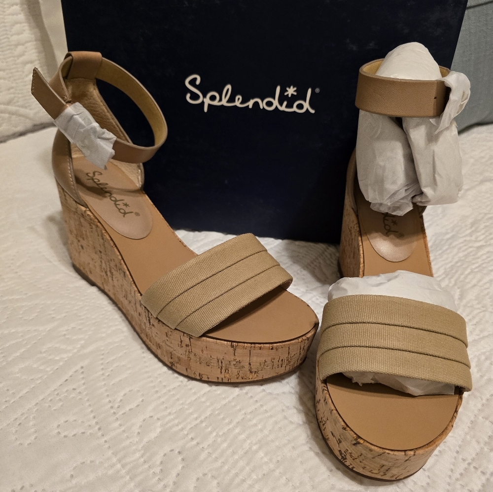 Splendid Travis Wedge Tan Nude/Cork Wedge sz 8